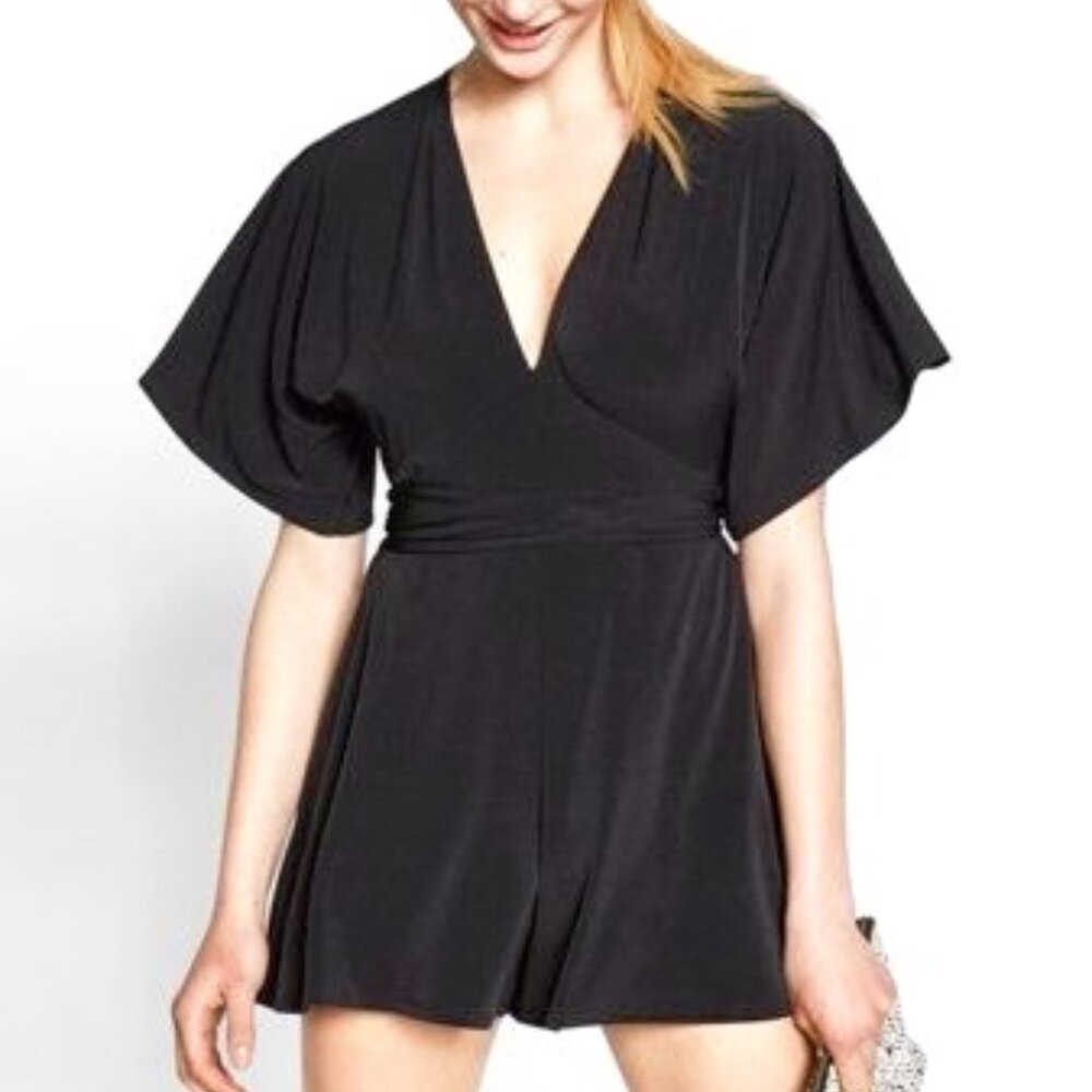 Express Tie Back Kimono‎ Sleeve Black Romper Size M